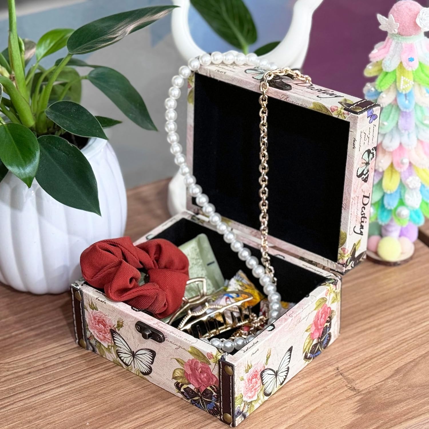 Butterfly Jewelry Box Pink Storage Decorative Box for Jewelry Trinkets and Photos