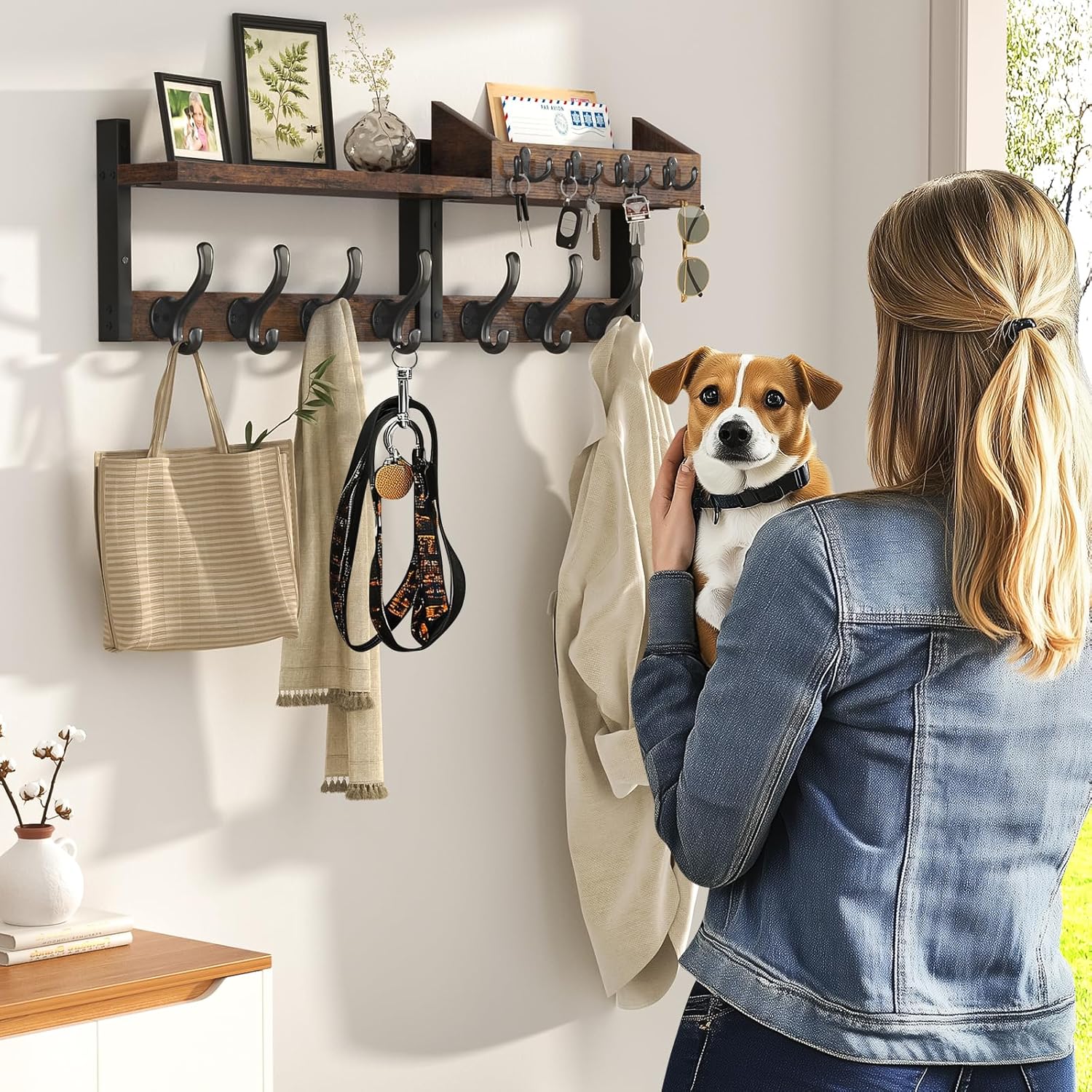 Evermagin 29 Inch Wall Mounted Coat Rack with Shelf