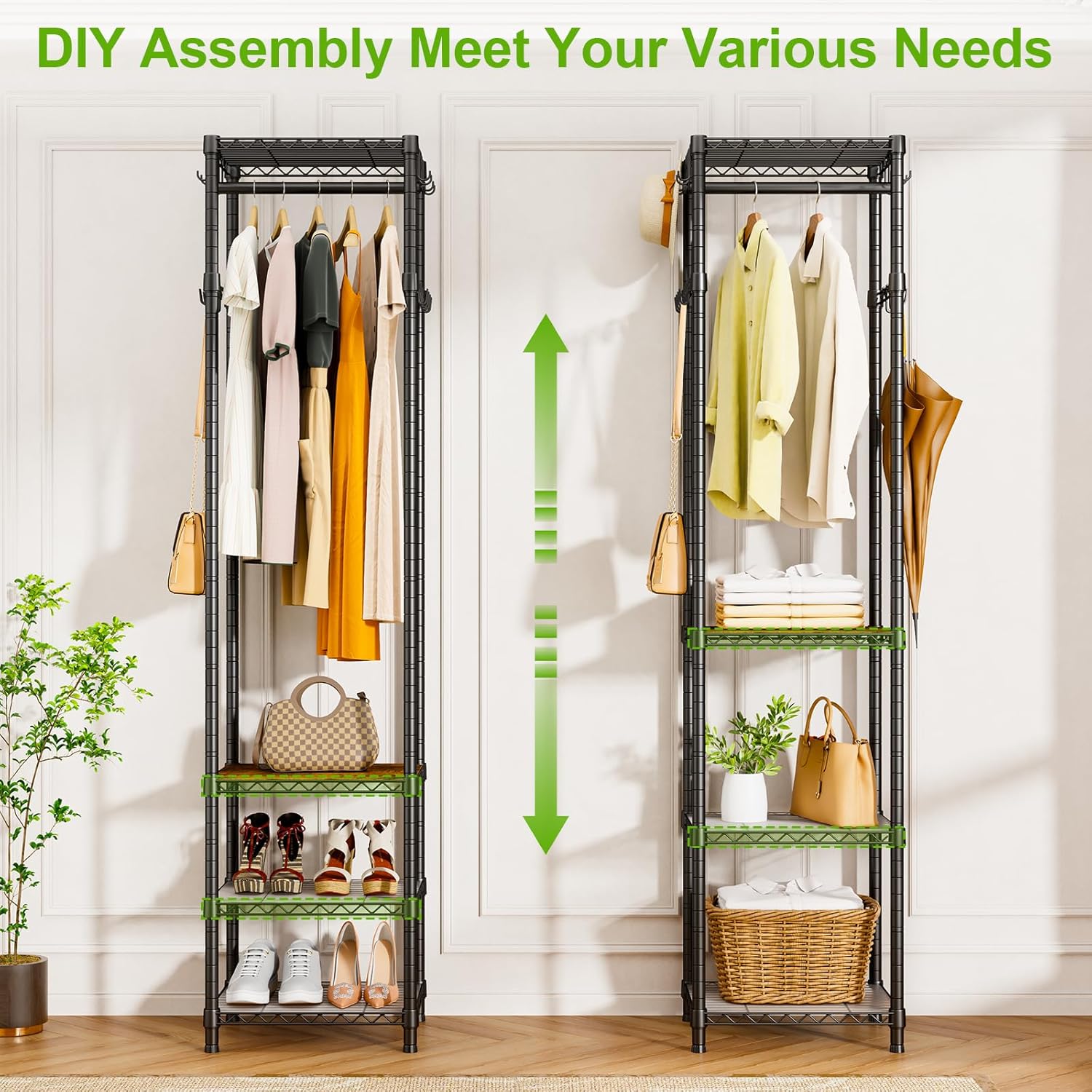 R1 Heavy Duty Clothes Rack with Storage Shelves Black