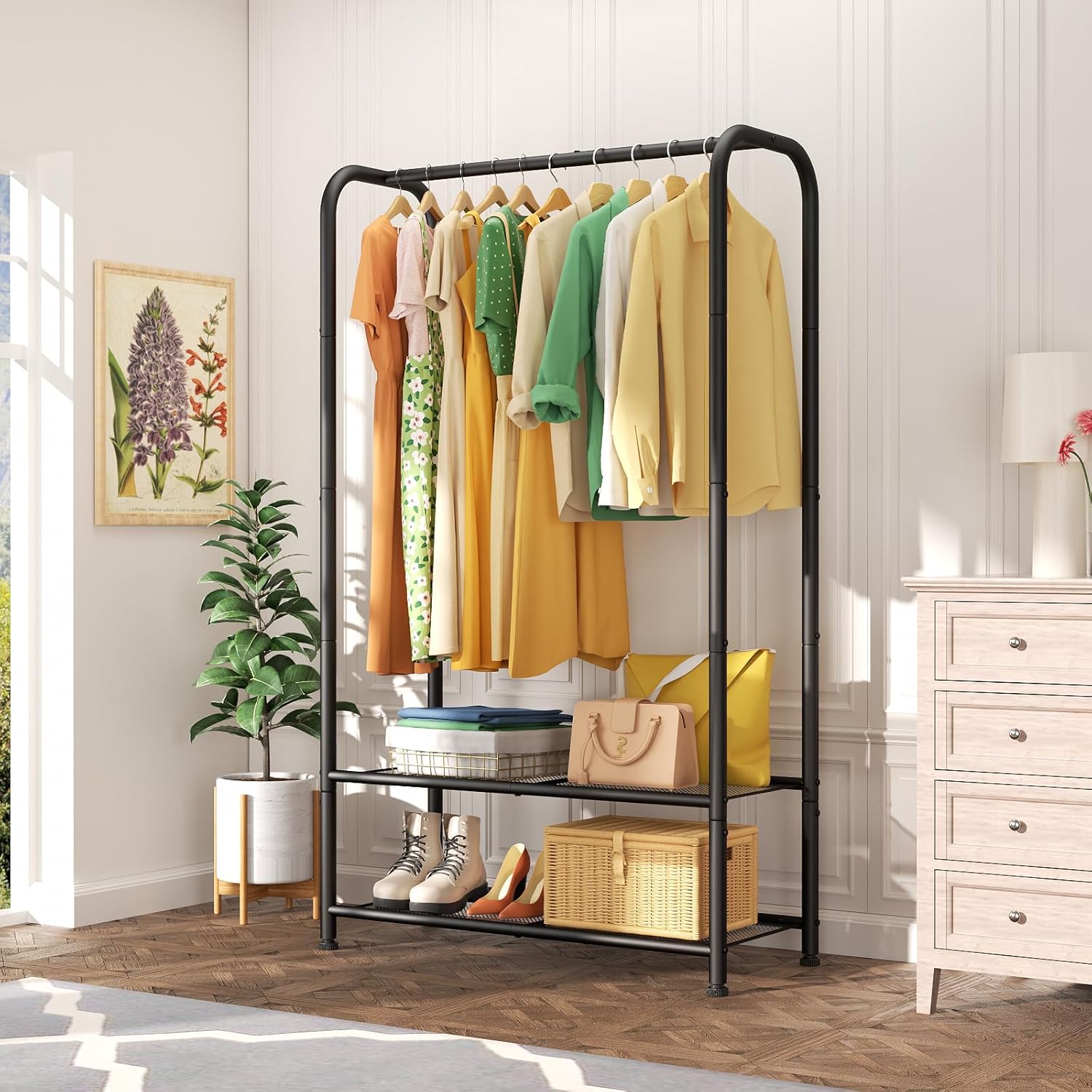 SINGAYE Heavy Duty Garment Rack with Shelves Black
