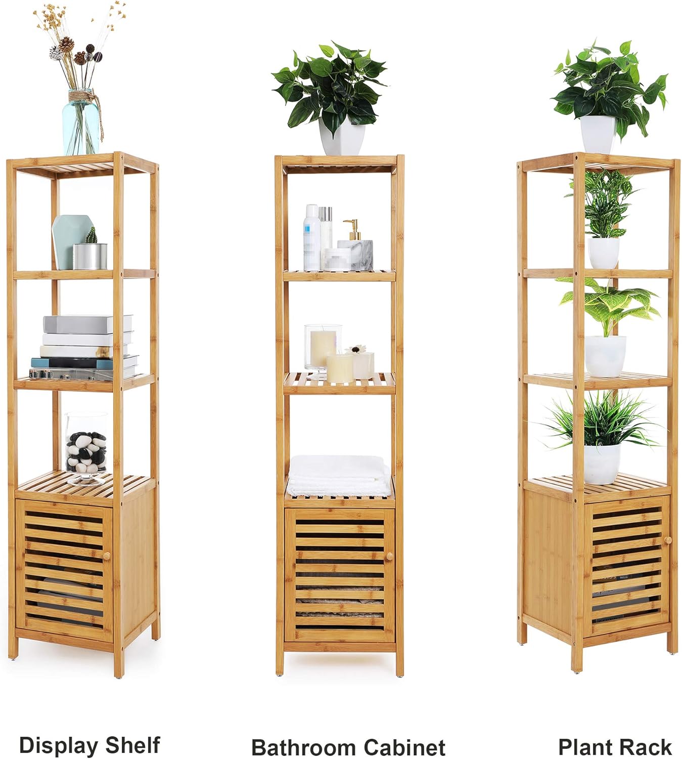 SONGMICS Bamboo Floor Cabinet with 4 Shelves