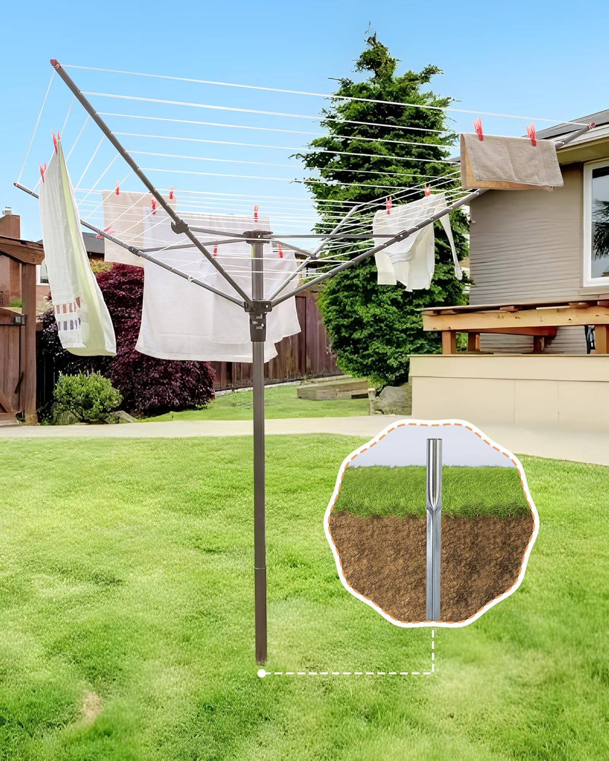 STORAGE MANIAC Outdoor Umbrella Drying Rack with 12 Lines and 164 Feet Drying Space