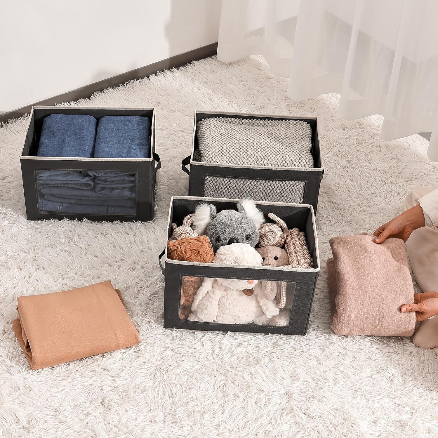 3 Pack Storage Bins with Lids - Grey