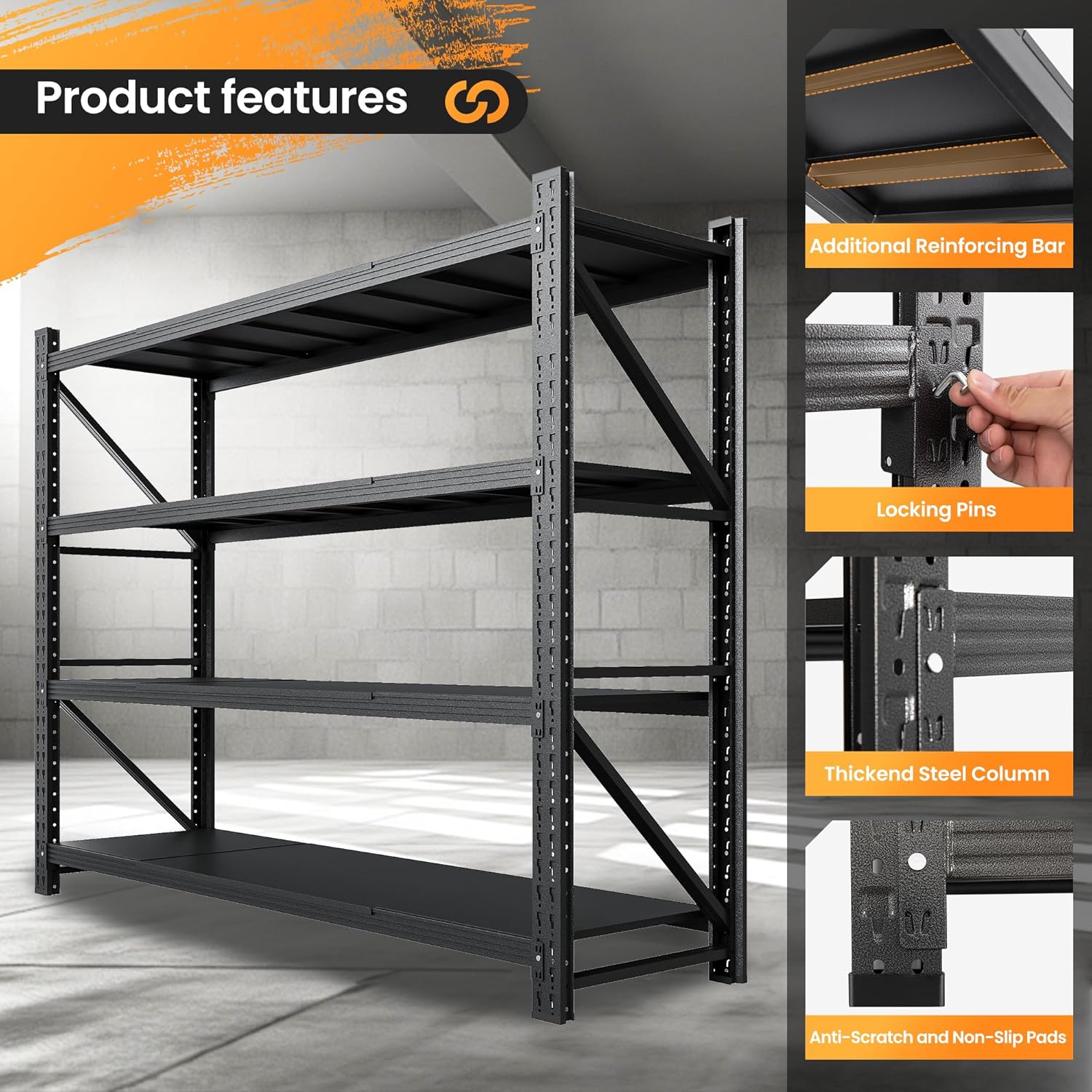 AFAIF 79 W 4 Tier Heavy Duty Metal Storage Shelf Unit Black