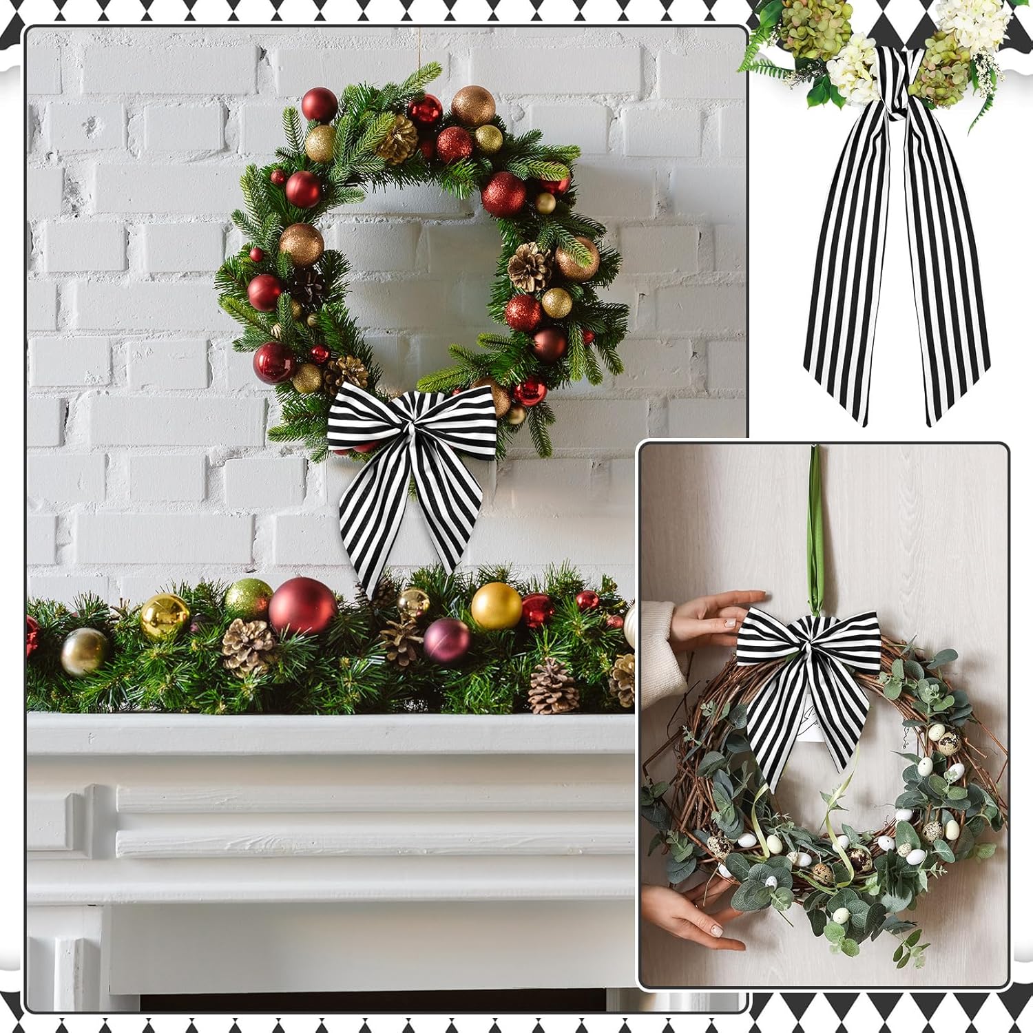 XunYee 6 Piece Black and White Wreath Sash Set
