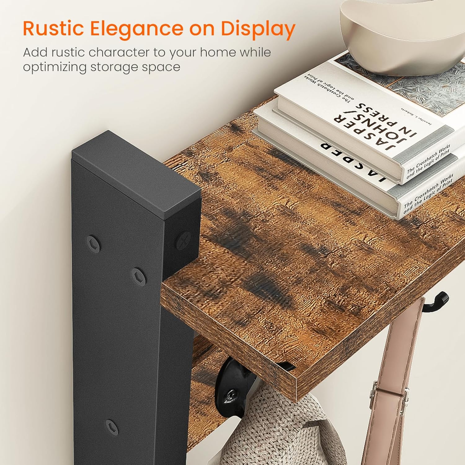 Homode Wall Hooks with Shelf Rack 5 Metal Hooks for Entryway Bathroom Bedroom Hallway