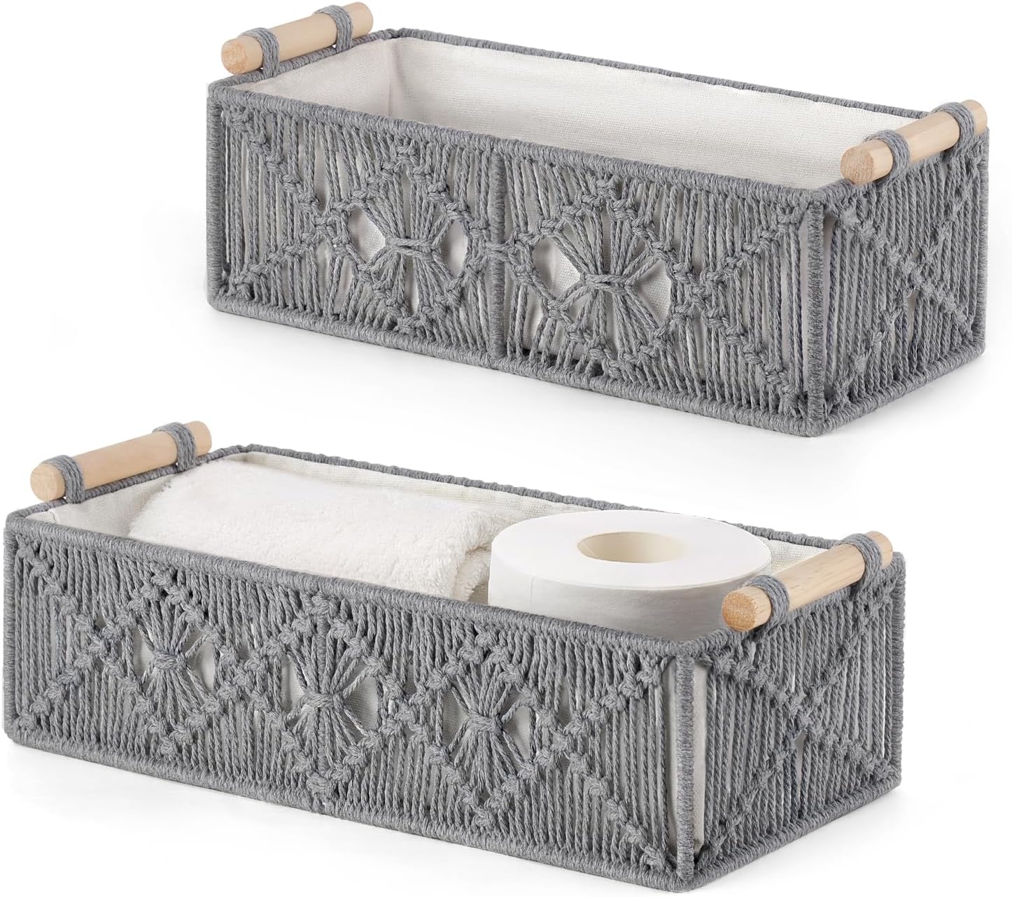 Mkono Macrame Storage Baskets Set of 2 Grey