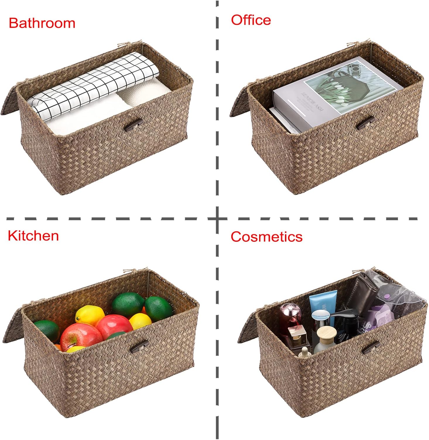 Hipiwe Wicker Shelf Basket with Lid Storage Bin