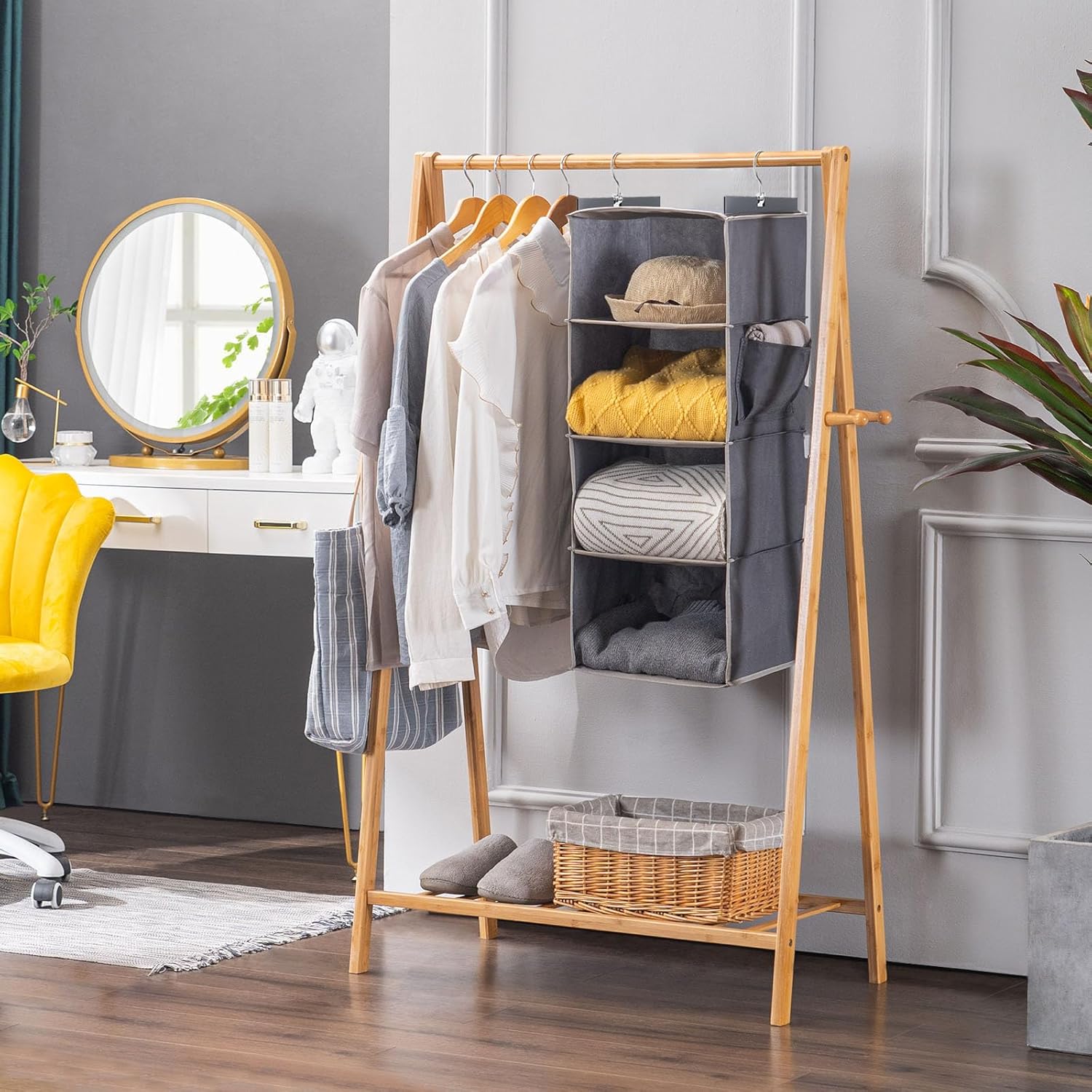 YOUDENOVA 4-Shelf Hanging Closet Organizer Grey