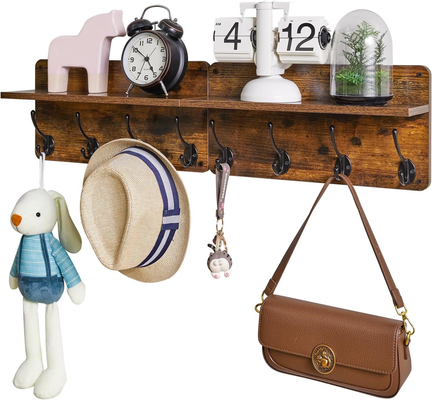 YMYNY Wall Mounted Coat Rack with 8 Hooks and Shelf