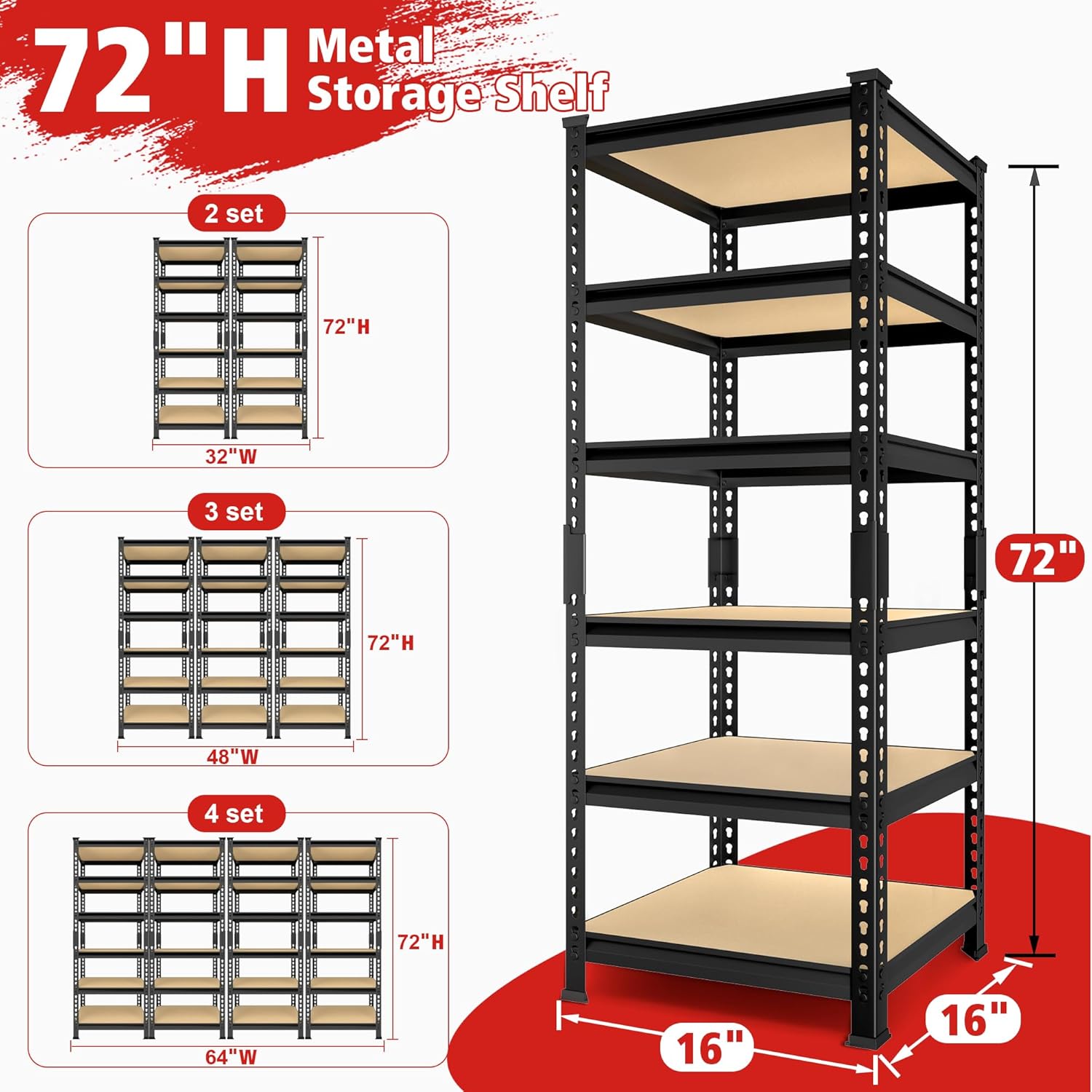 PrimeZone 6 Tier Garage Storage Shelves - Black