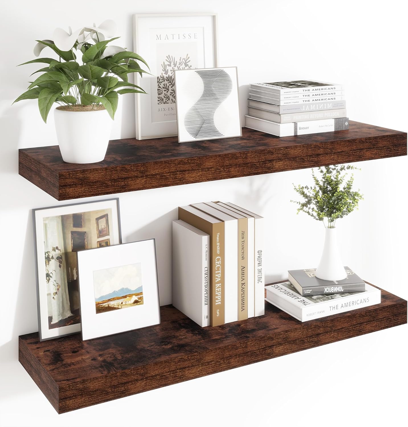 12 Inch Deep Floating Shelves Set of 2 Rustic Brown