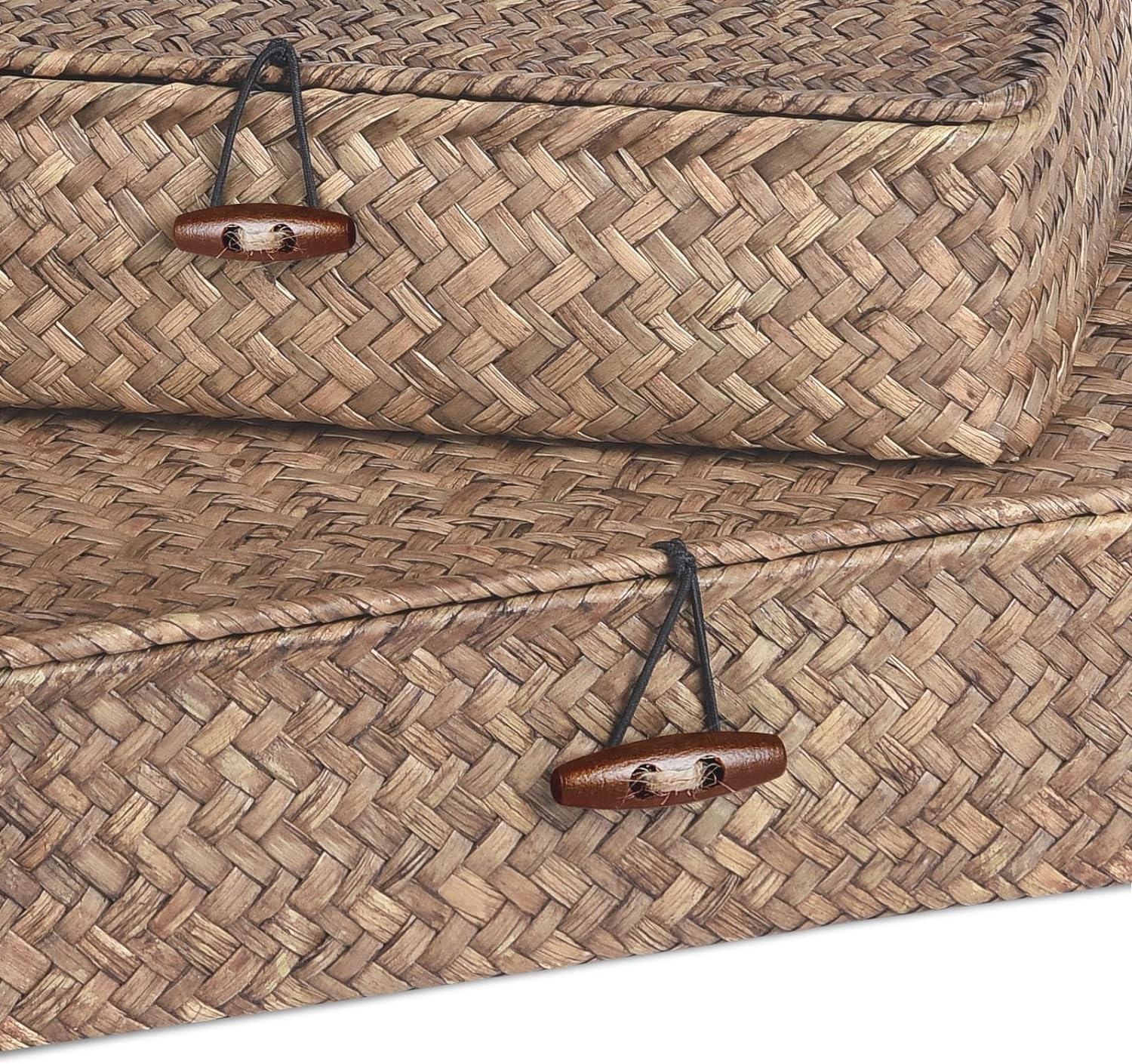 FOSSORH Set of 2 Flat Seagrass Storage Bins with Lid