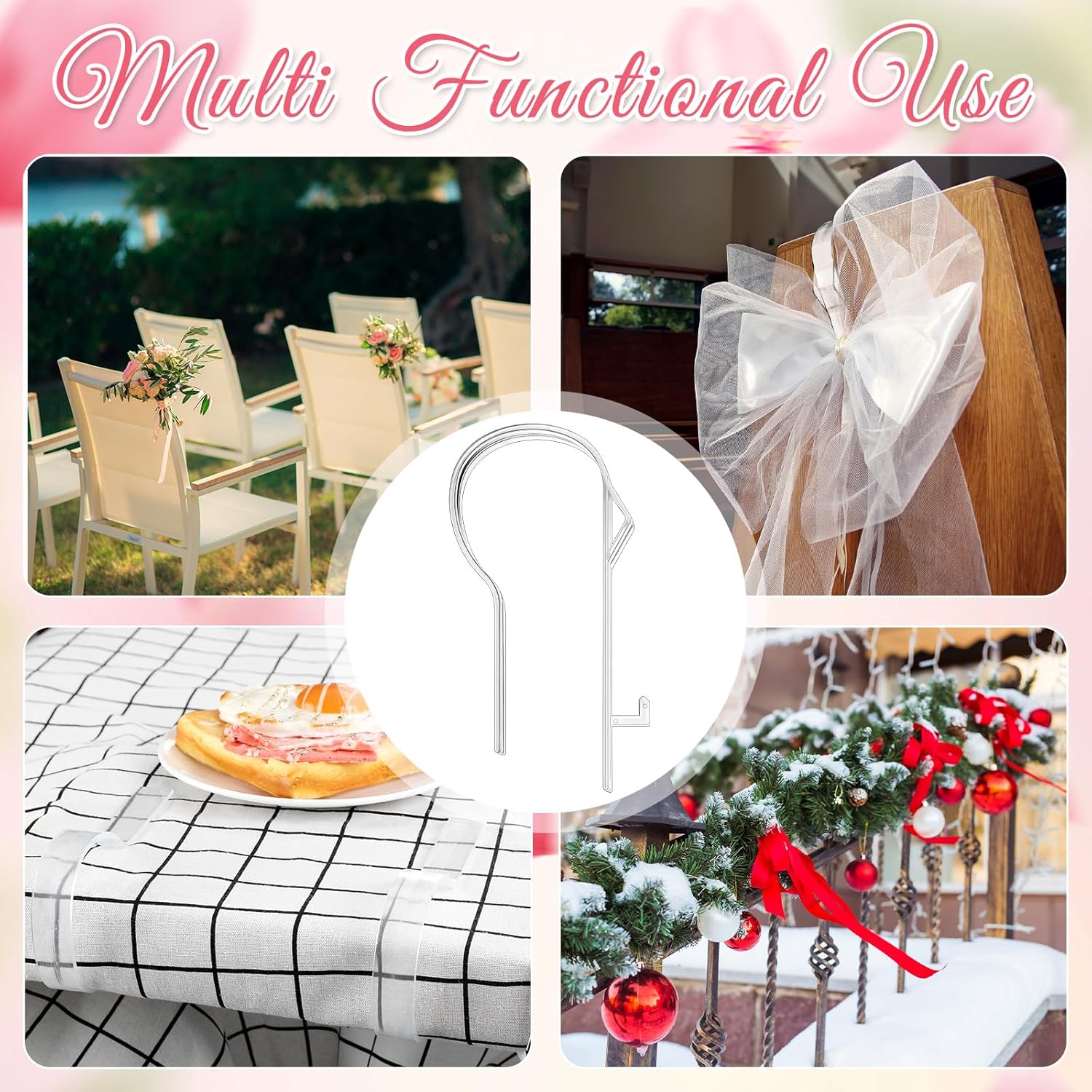 24 Pcs Clear Plastic Pew Clips for Wedding Decor