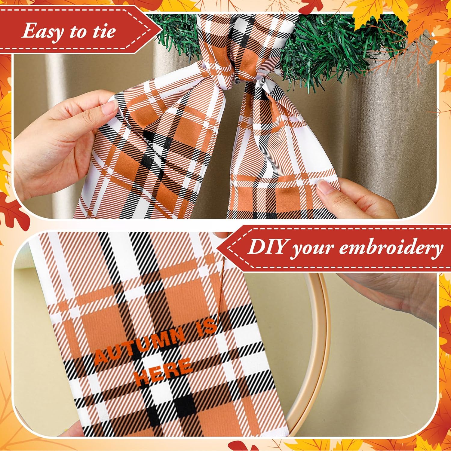 Fall Plaid Wreath Sash for Front Door and Garland