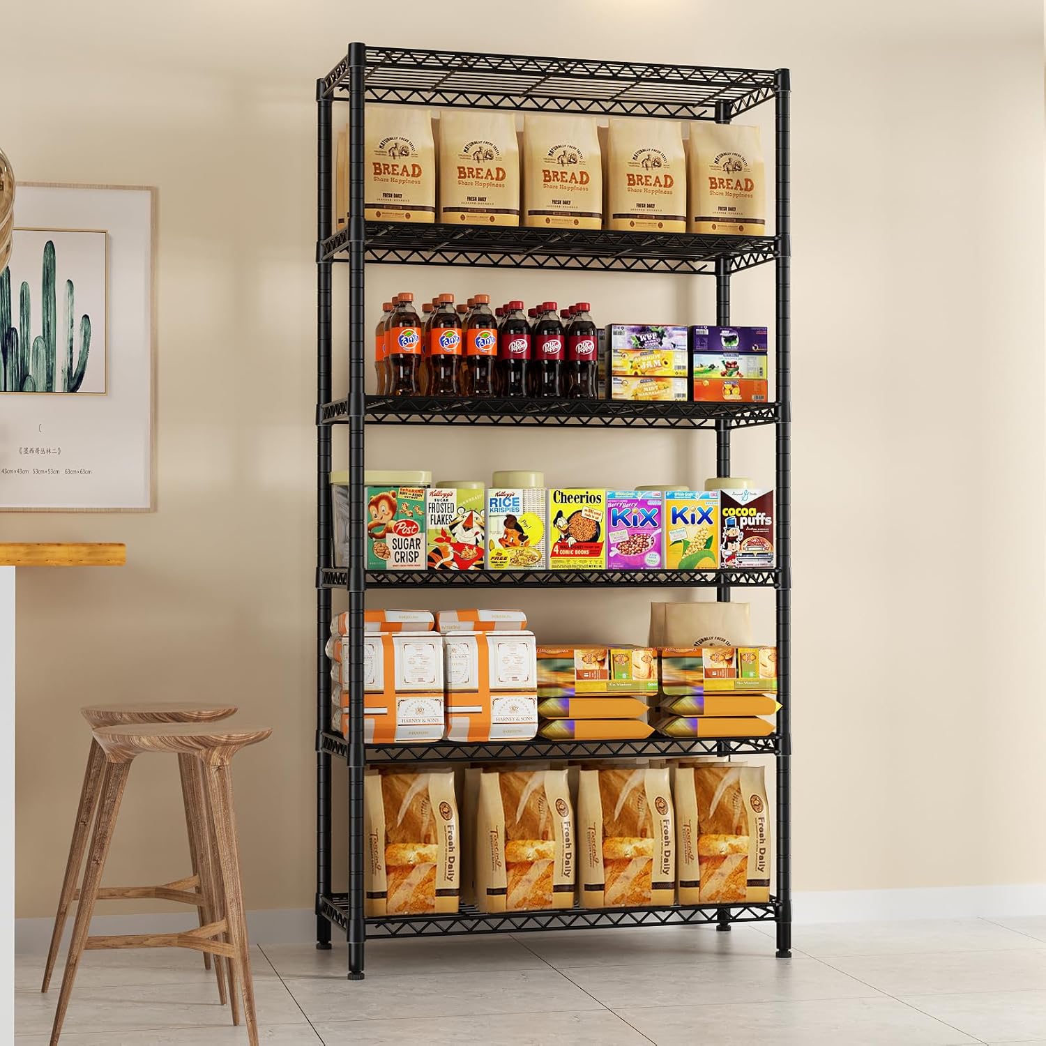 6 Tier Metal Shelf Organizer Storage Unit Black