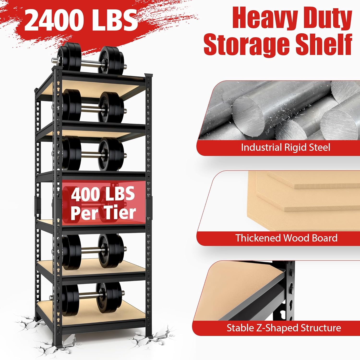 PrimeZone 6 Tier Garage Storage Shelves - Black