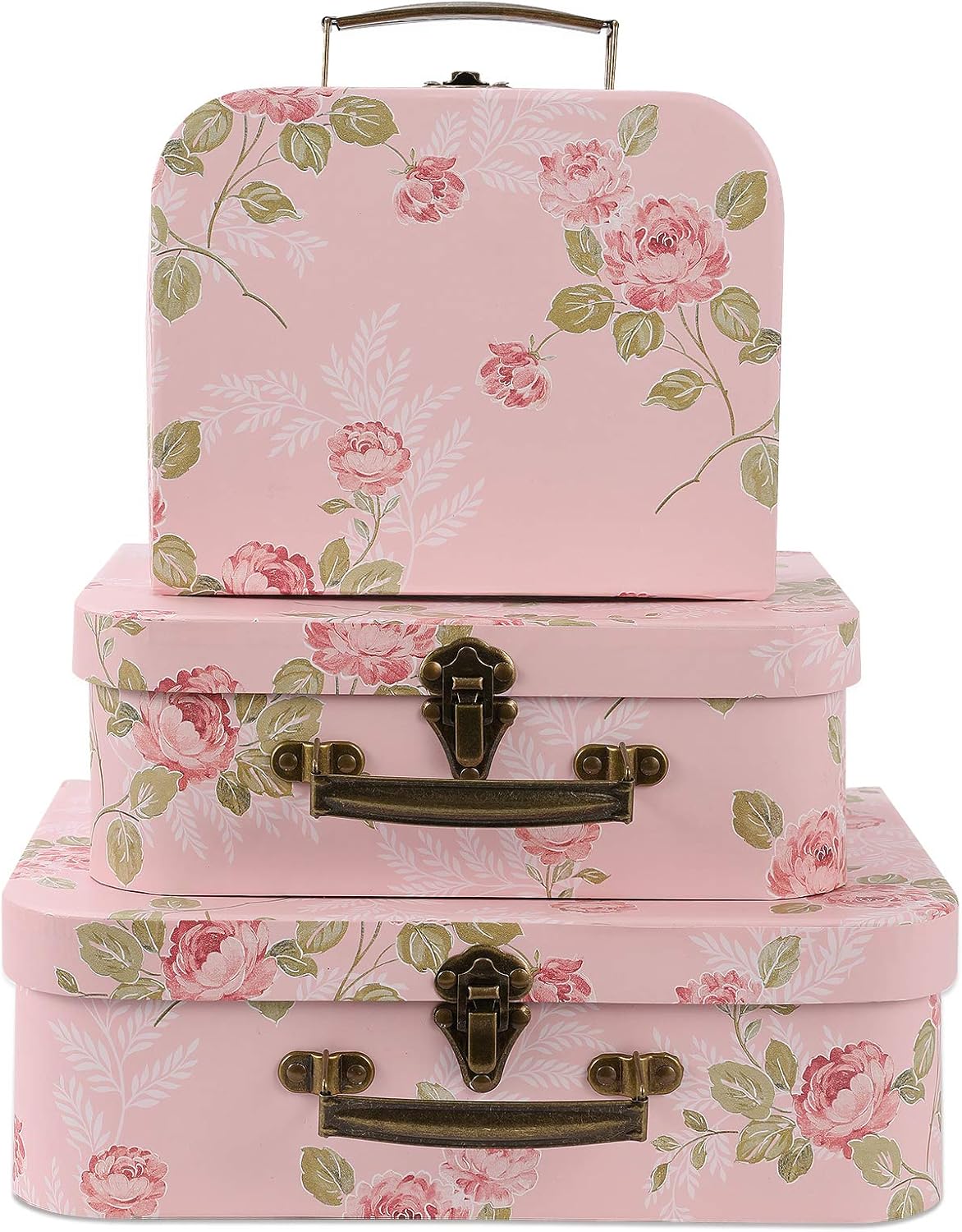 Set of 3 Decorative Storage Boxes With Lids for Home Decor and Gift Storage Pink Flowers Design