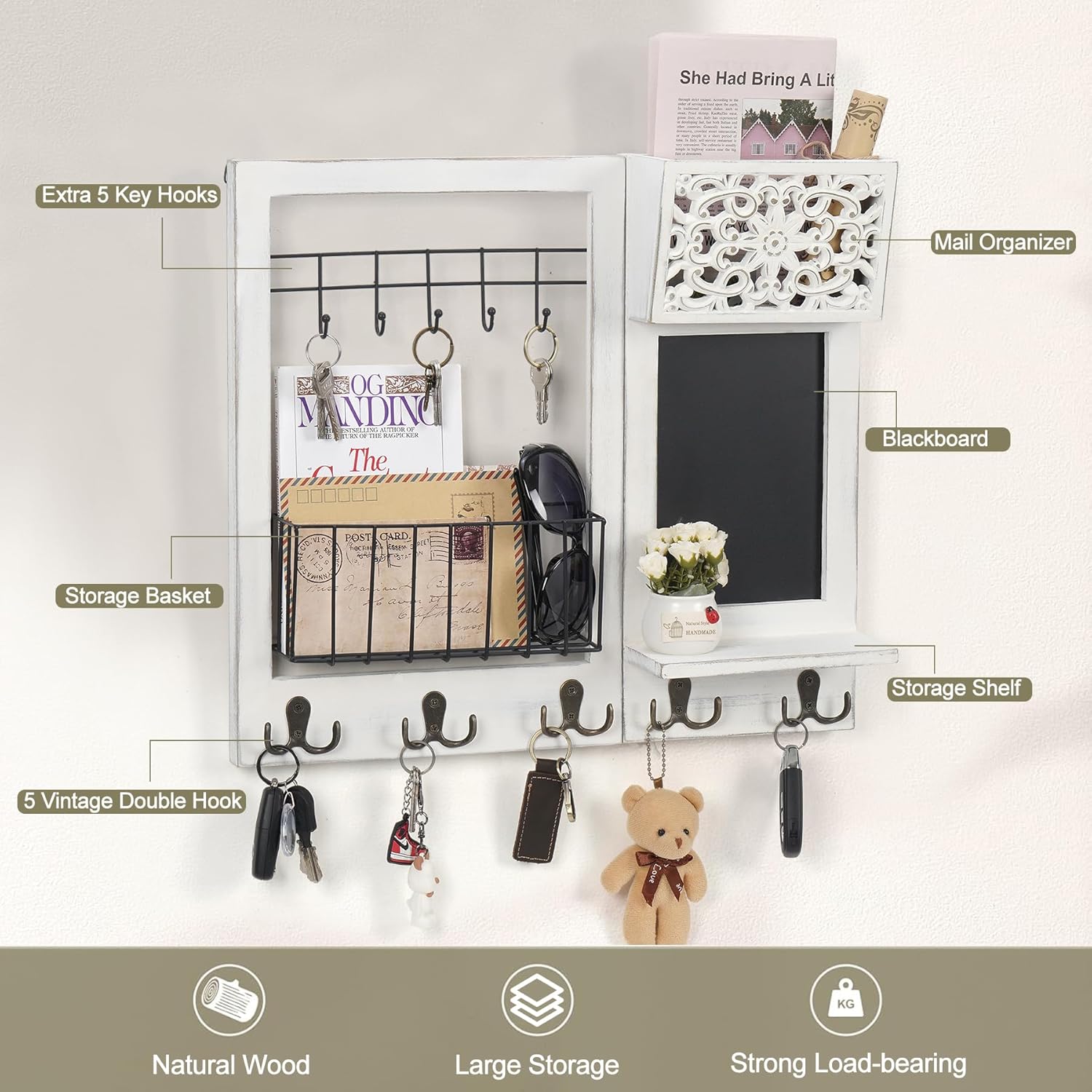 Dhmkfly Key Holder Wall Mount with Chalkboard