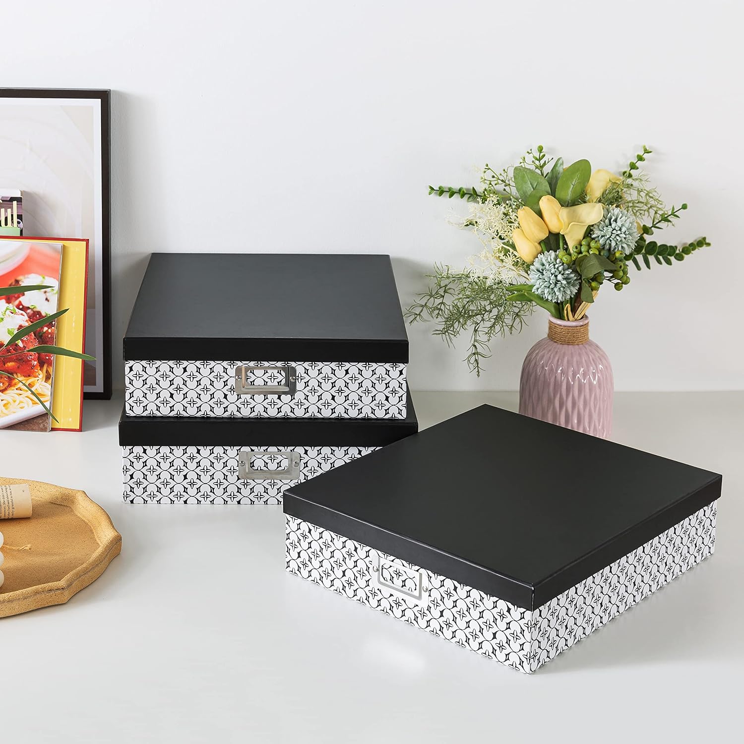 Soul Lane 3 Piece Black and White Storage Boxes with Lids