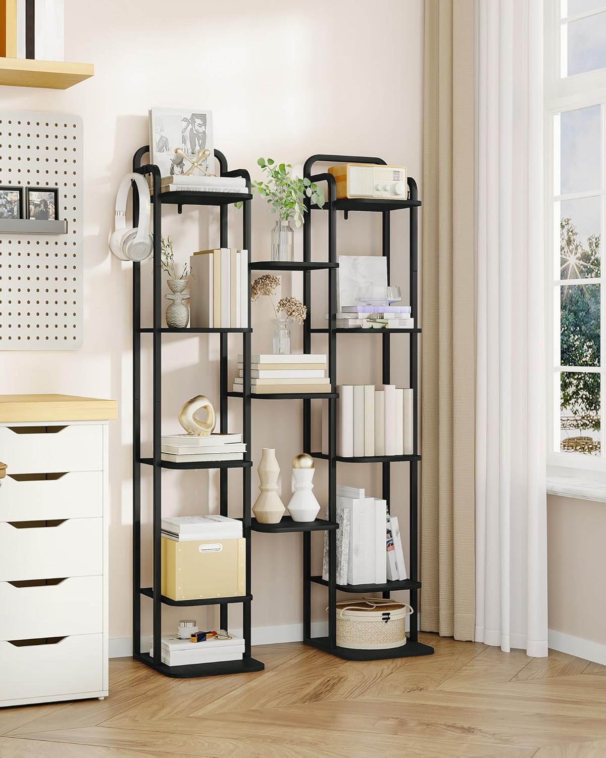 8 Tiers Vertical Shoe Rack Narrow Black Adjustable Corner Storage