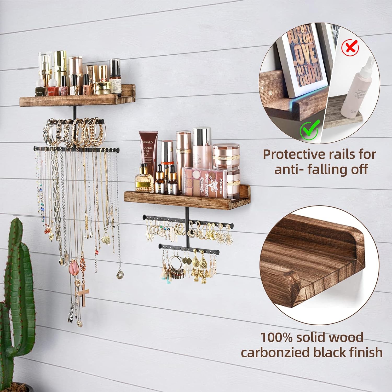 Keebofly Wall-Mounted Jewelry Organizer with Dual Shelves