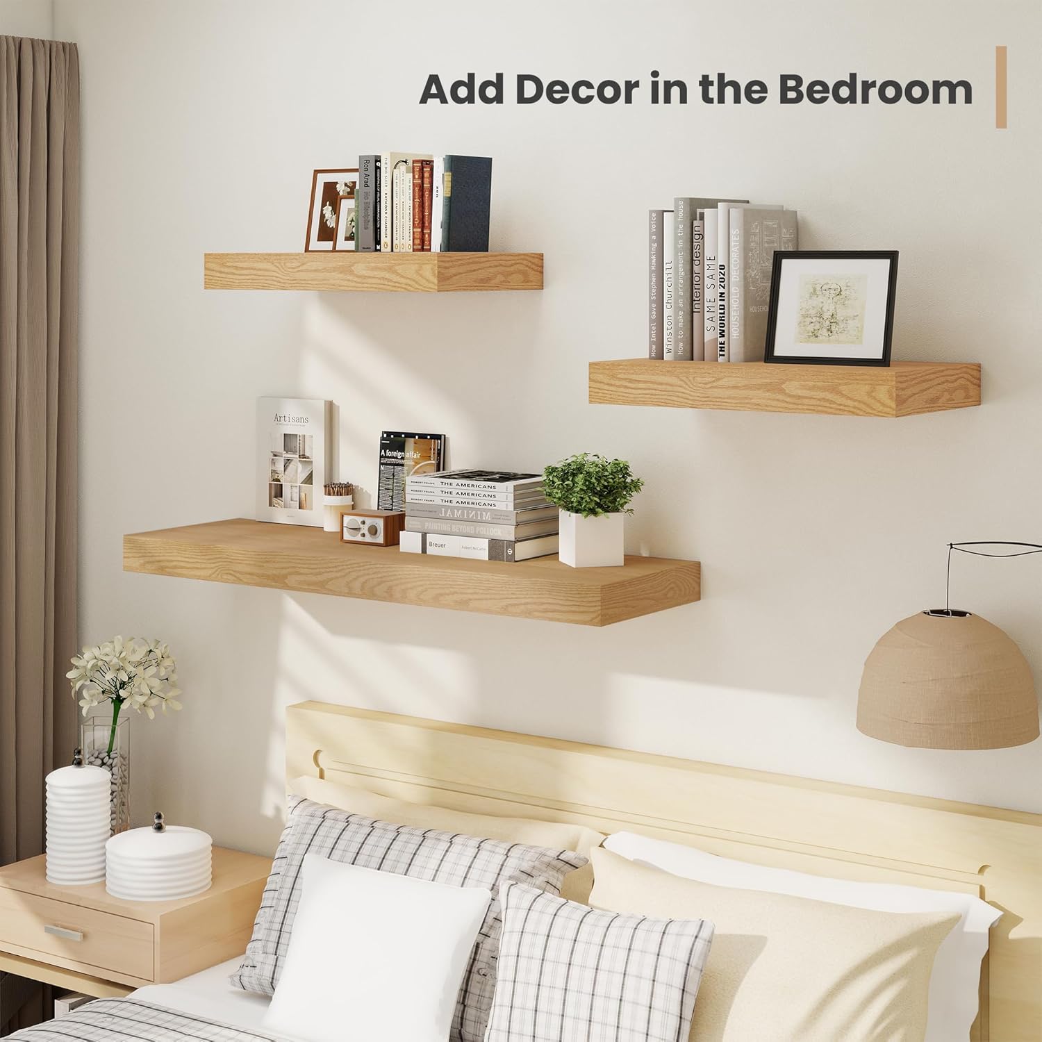 Heimlove 12 Inch Deep Floating Shelves Set of 2 Oak