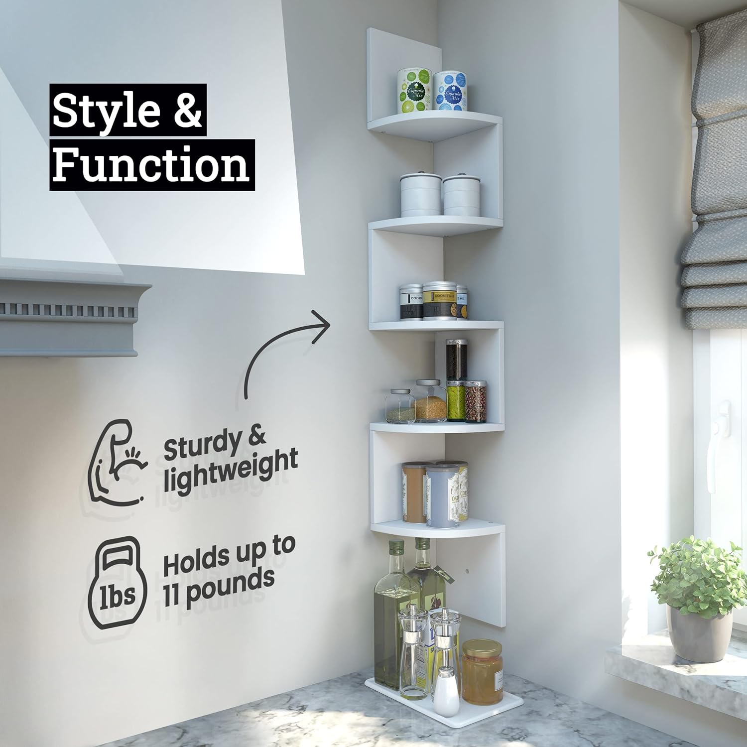 Greenco 5-Tier Floating Corner Shelves Rustic White