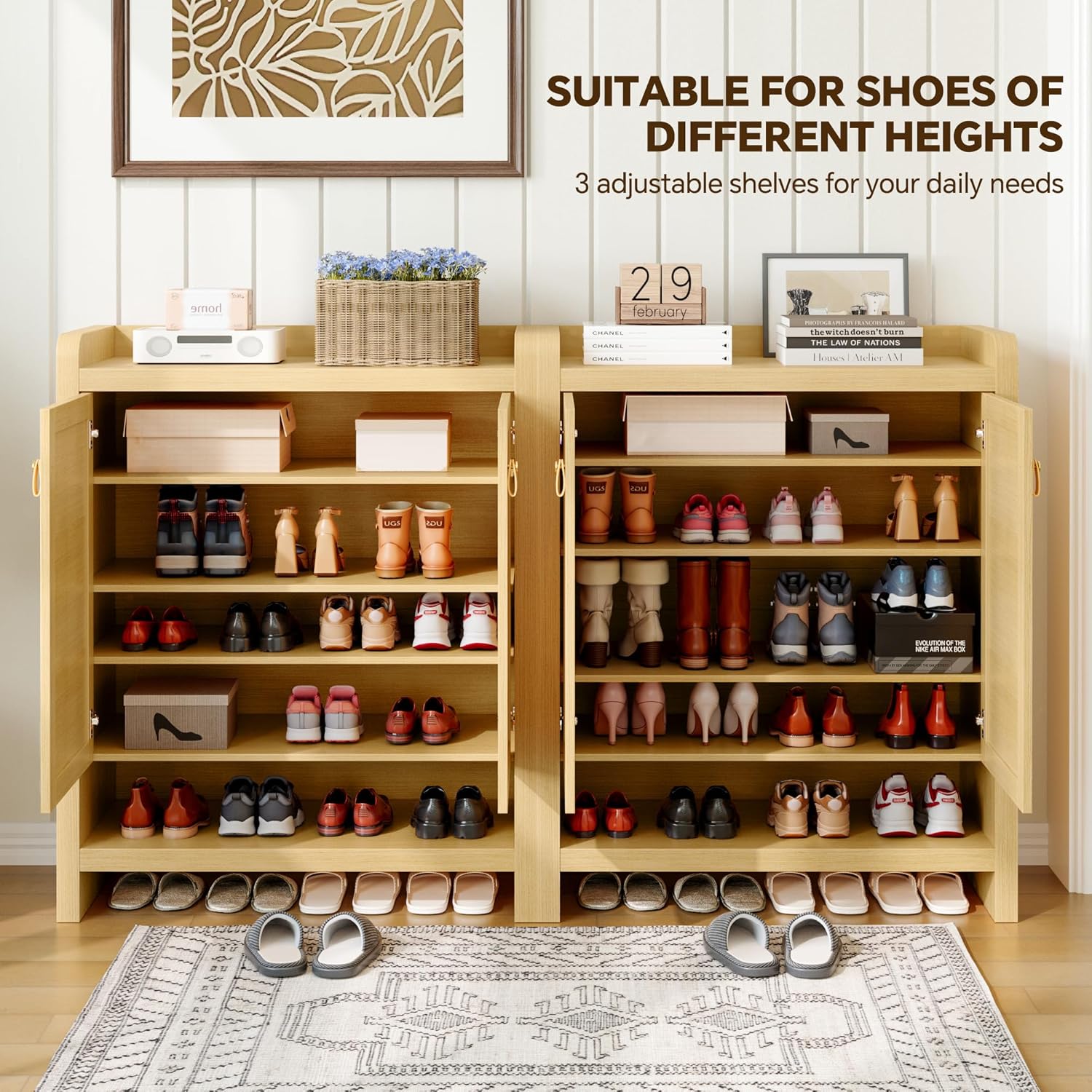 Senlin Rattan Shoe Cabinet with 5-Tier Storage and Rounded Corners