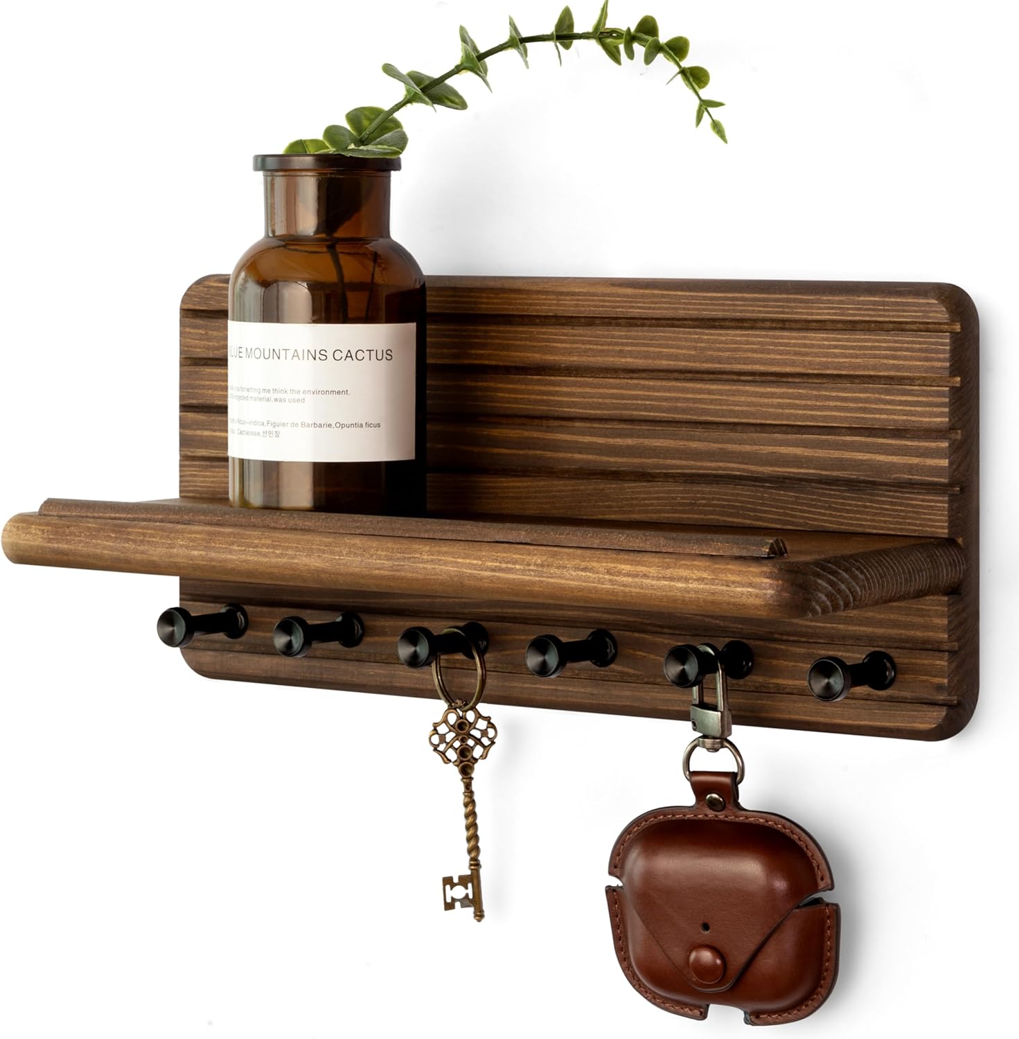 Rebee Vision Farmhouse Key Holder Wall Mount with 6 Hooks and Floating Shelf