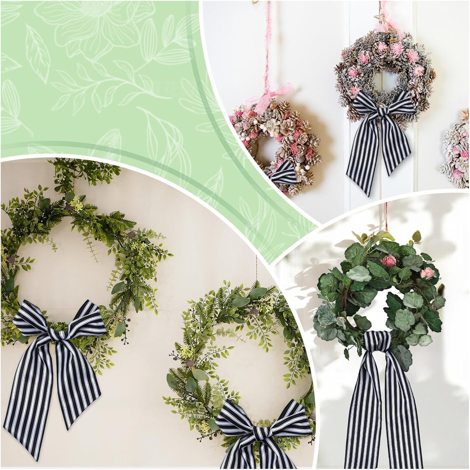 Elegant Black and White Wreath Sash for Front Door