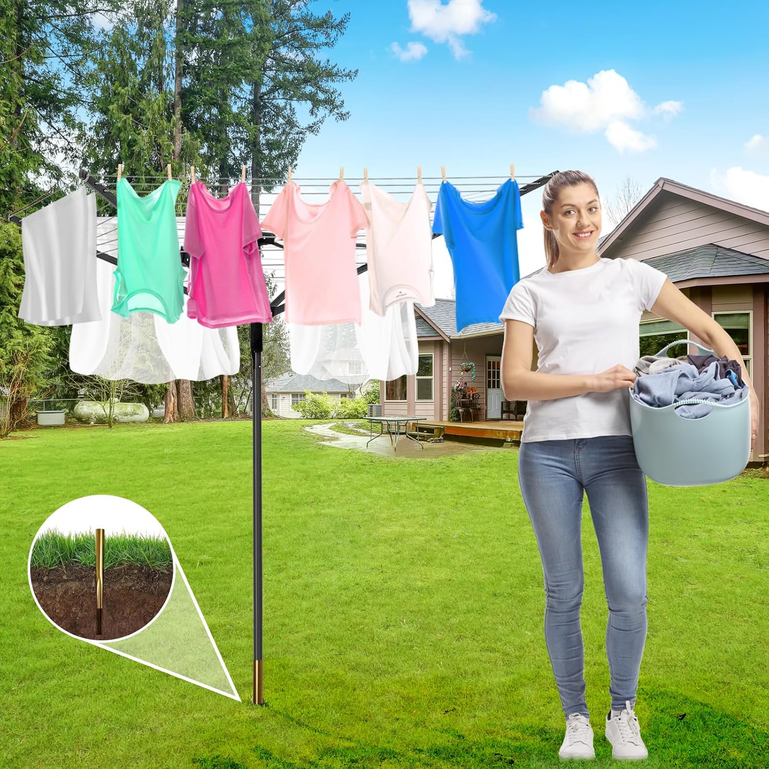 WuhaPhreyn Outdoor Umbrella Drying Rack 12 Lines 4 Arms