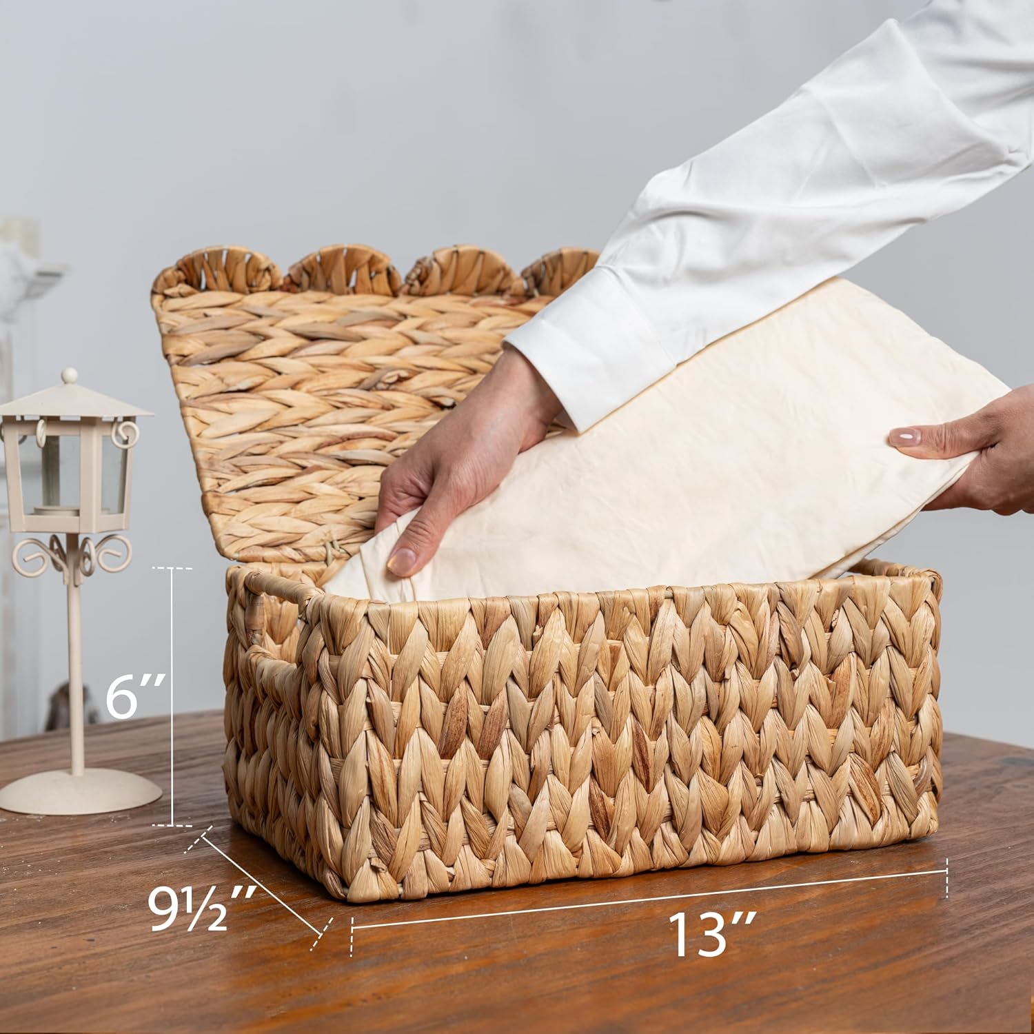 StorageWorks Wicker Basket with Scallop Lid 13x9x6