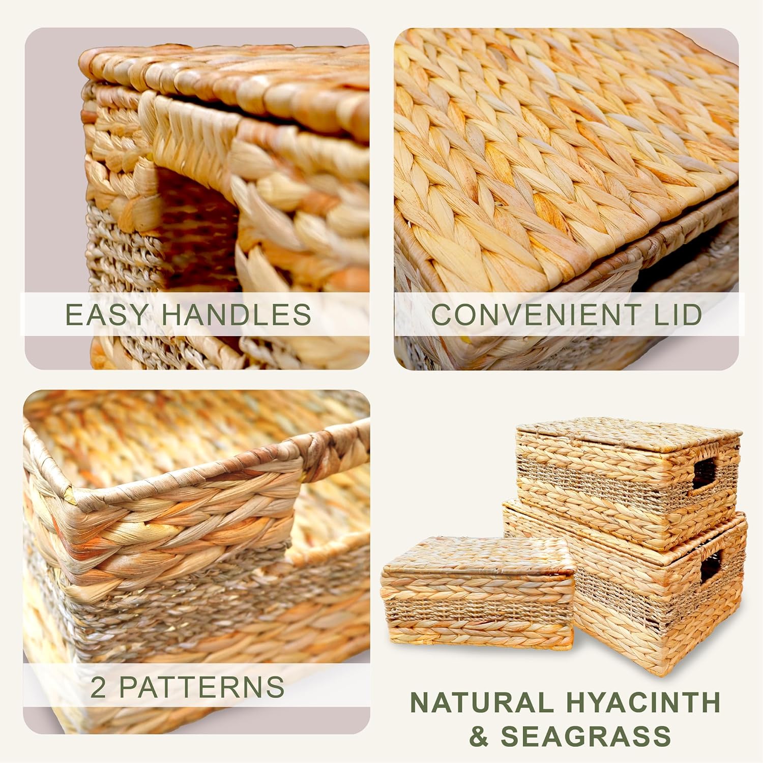 Bezoval Wicker Storage Baskets with Lids Set of 3 Rectangular Boxes