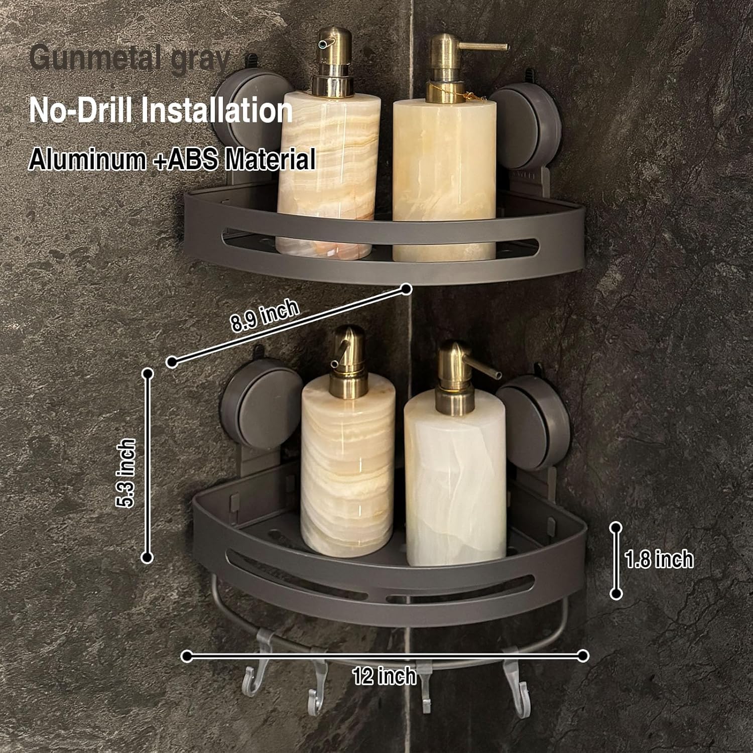 2Pack Suction Cup Corner Shelf No Drill Wall Mounted Organizer
