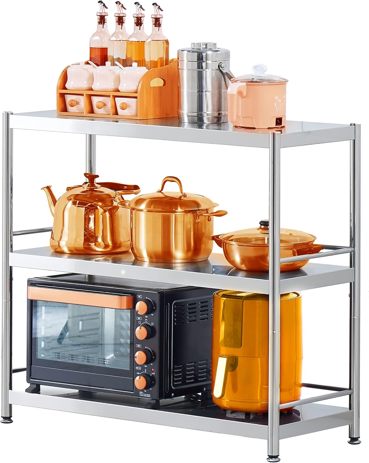 Stainless Steel 3 Tier Shelving Unit with Guardrails