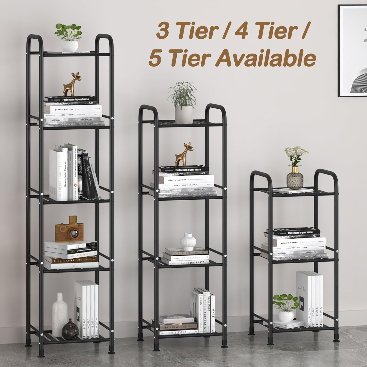 3 Tier Narrow Bathroom Shelf Unit Matte Black Metal Storage Rack for Kitchen Living Room