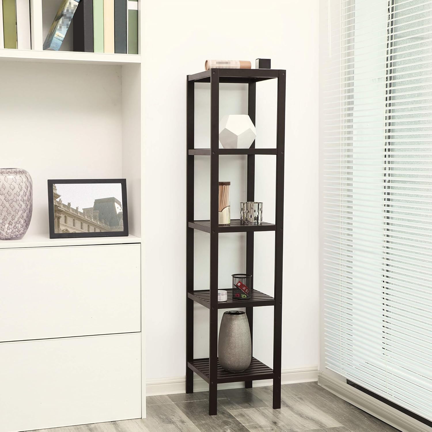 SONGMICS 5-Tier Bamboo Shelf Unit - 13x13x575 Inches