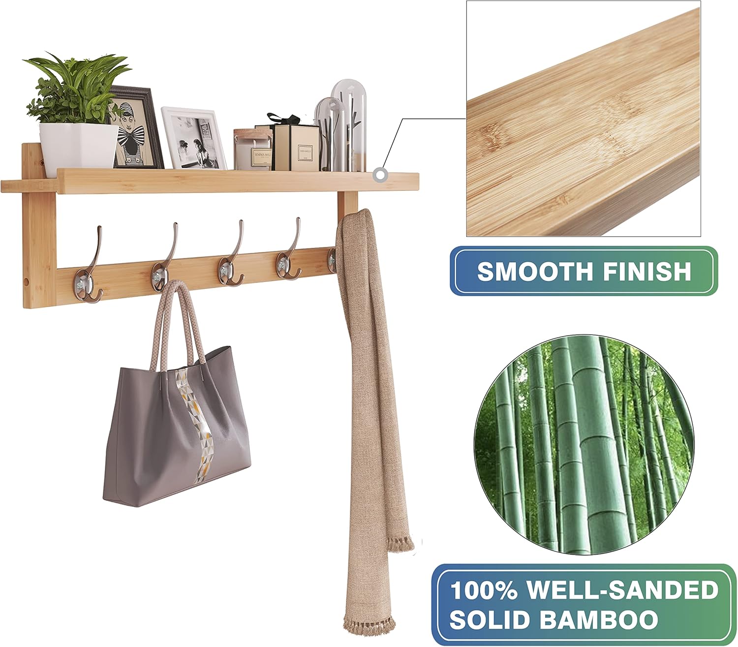 SMIBUY Wall-Mounted Coat Hooks with Shelf 292 Inch Entryway Organizer