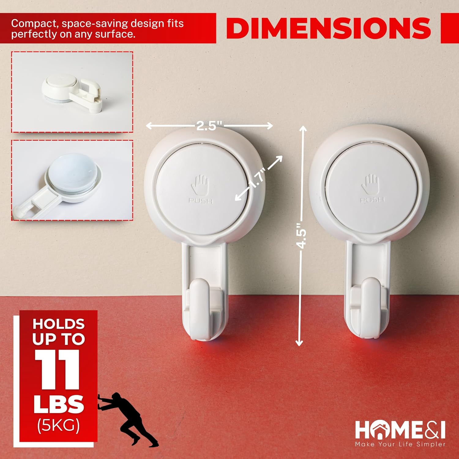 HOMEI Suction Cup Hooks 2 Pack Heavy Duty