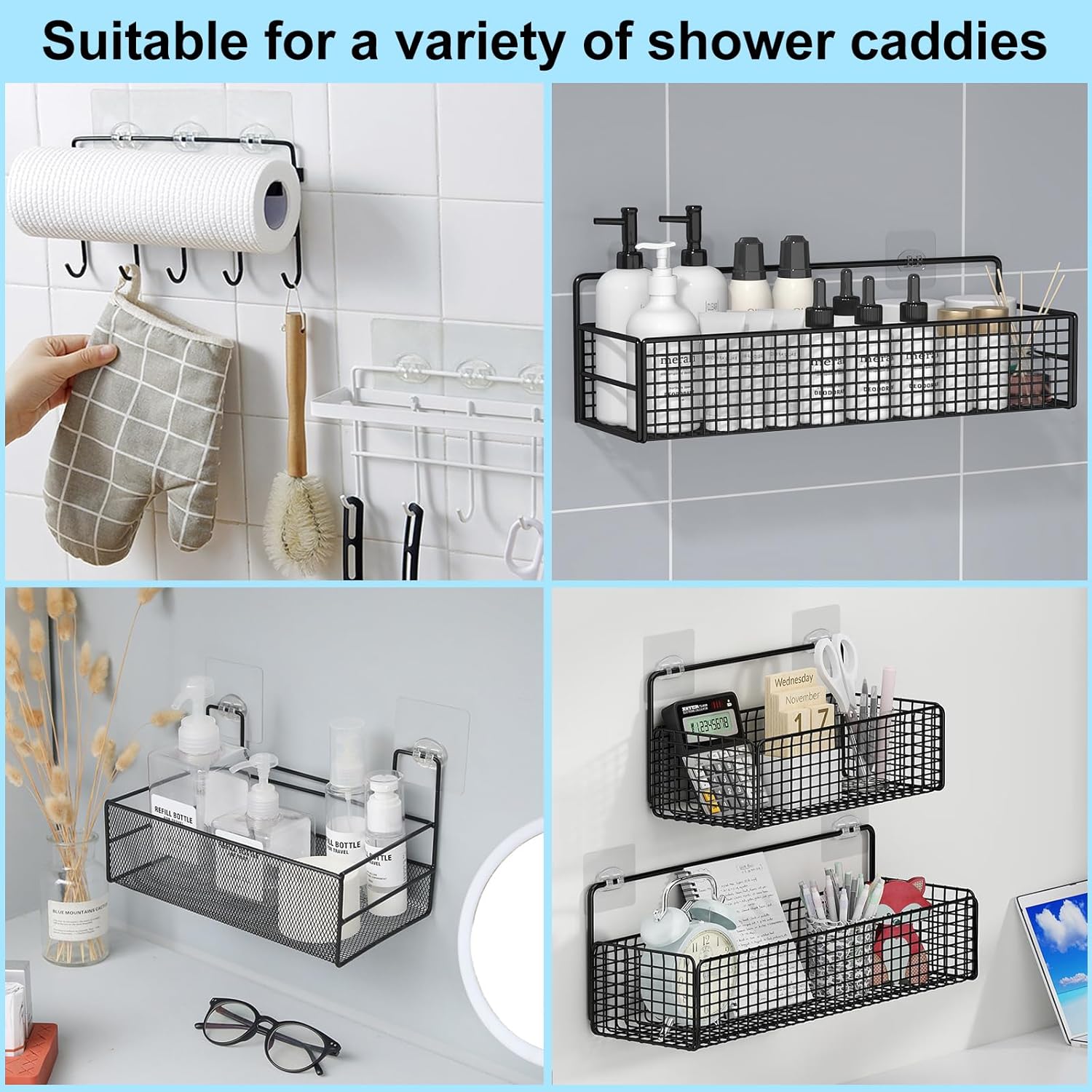 Vivinin 15 Pack Shower Caddy Adhesive Hooks No Drilling