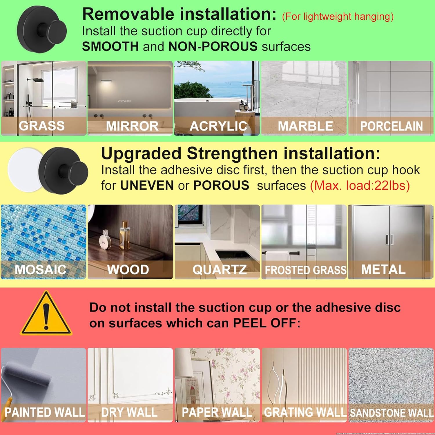 ZESLMG Suction Cup Hooks for Glass Wall 2 Pack