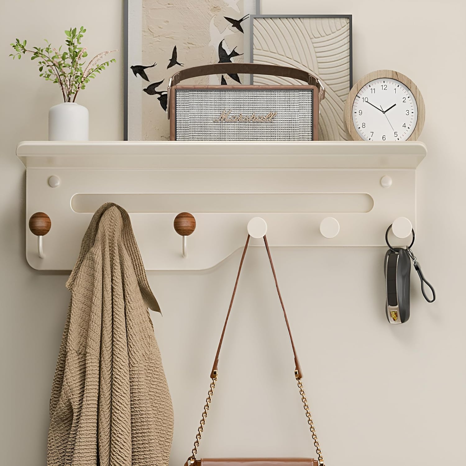 Modern Wall Mount Coat Rack with 6 Hooks and Shelf
