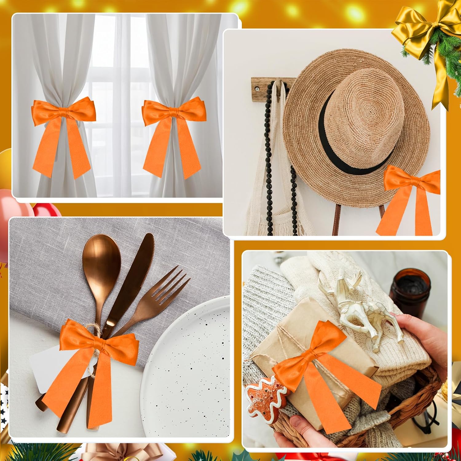 2Pcs Autumn Orange Satin Wreath Sash for Front Door