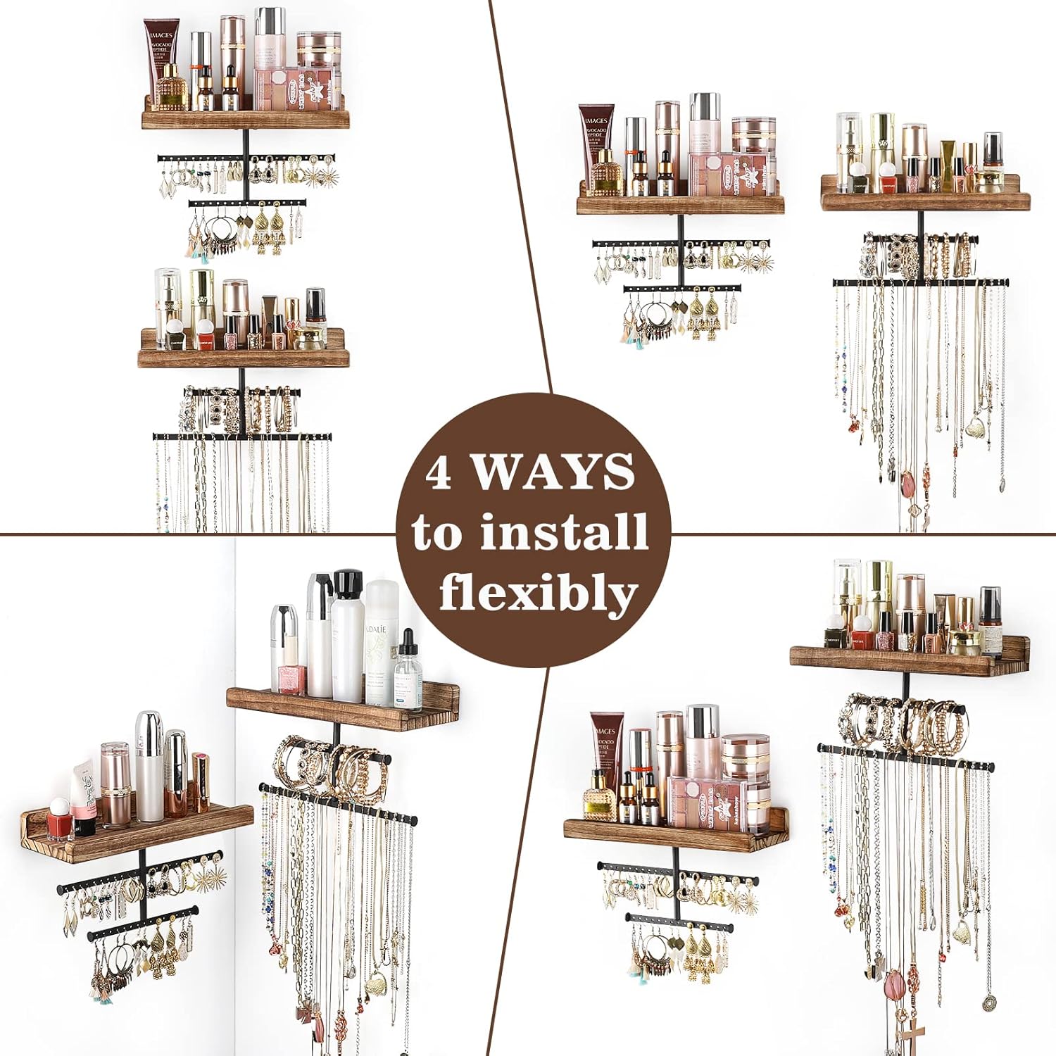 Keebofly Wall-Mounted Jewelry Organizer with Dual Shelves