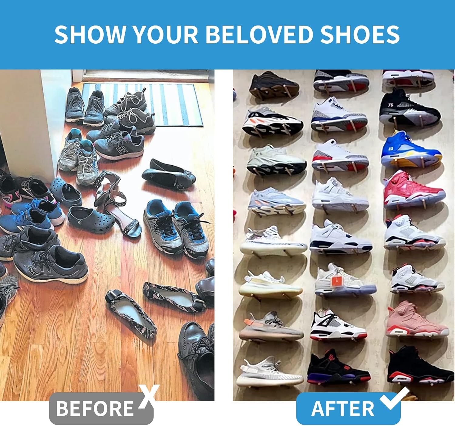 6 PCS Acrylic Floating Shoe Rack Wall Mount Organizer