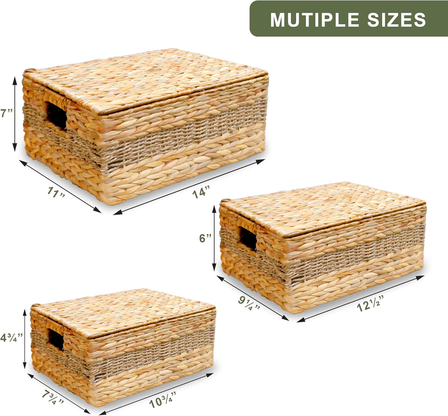 Bezoval Wicker Storage Baskets with Lids Set of 3 Rectangular Boxes
