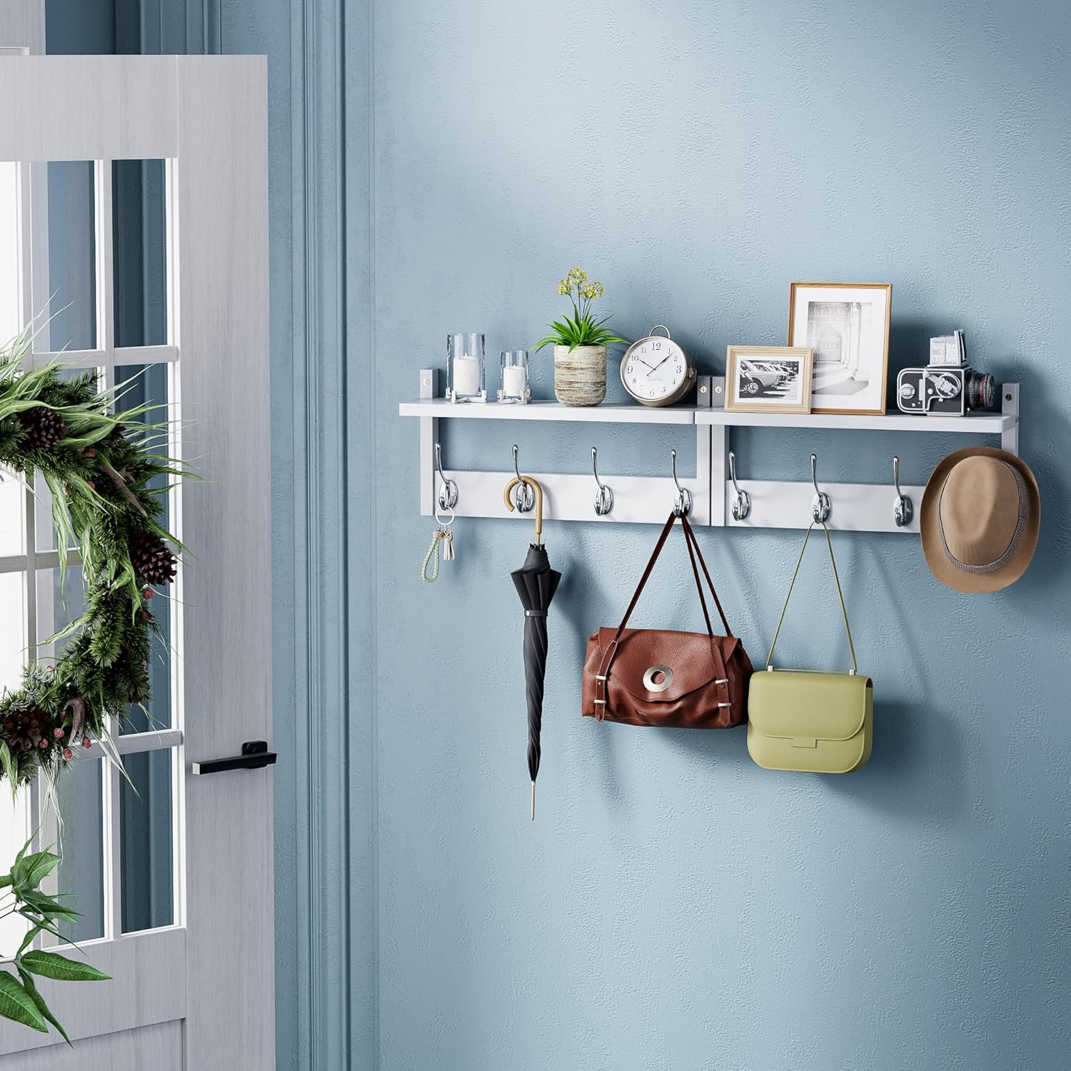 2 Pack Bamboo Coat Rack with Storage Shelf