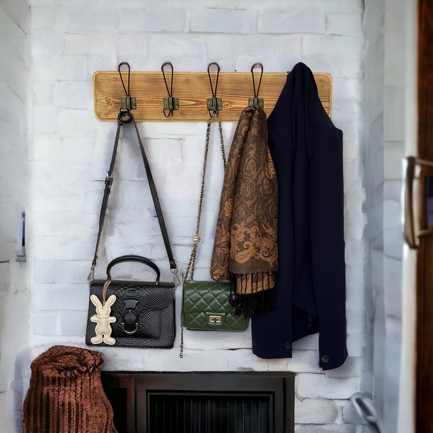 Wrightmart 24 Inch Reclaimed Wood Wall Coat Rack with 5 Hooks