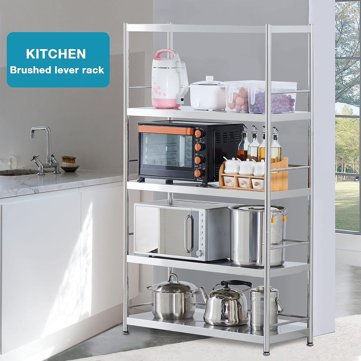 Stainless Steel 3 Tier Shelving Unit with Guardrails